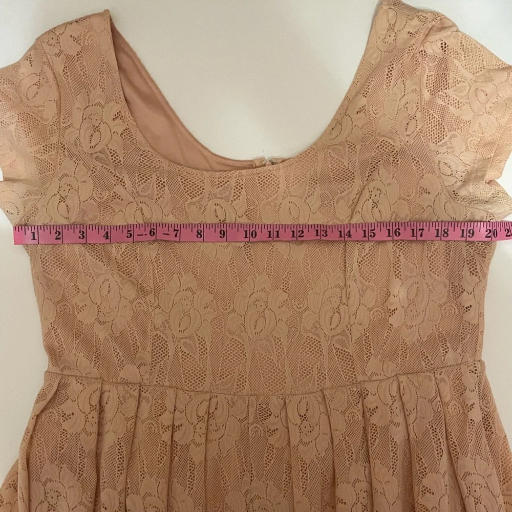 Torrid 16 Blush Lace Tea length Dress Asymmetrical Scalloped hem fully lined - Picture 7 of 15
